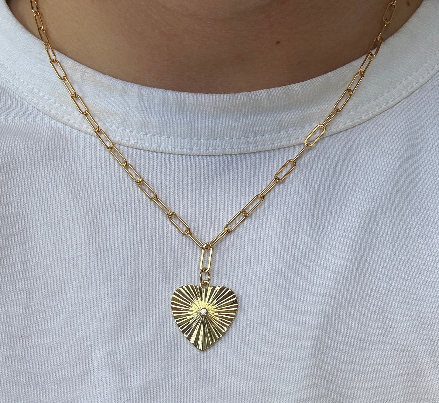 Gold Filled Paperclip Heart Charm Necklace