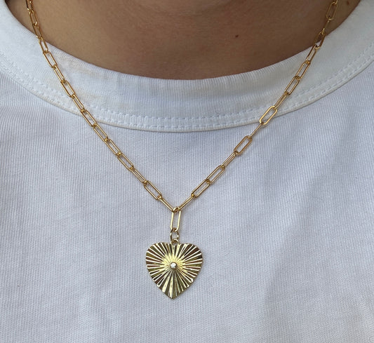 Gold Filled Paperclip Heart Charm Necklace